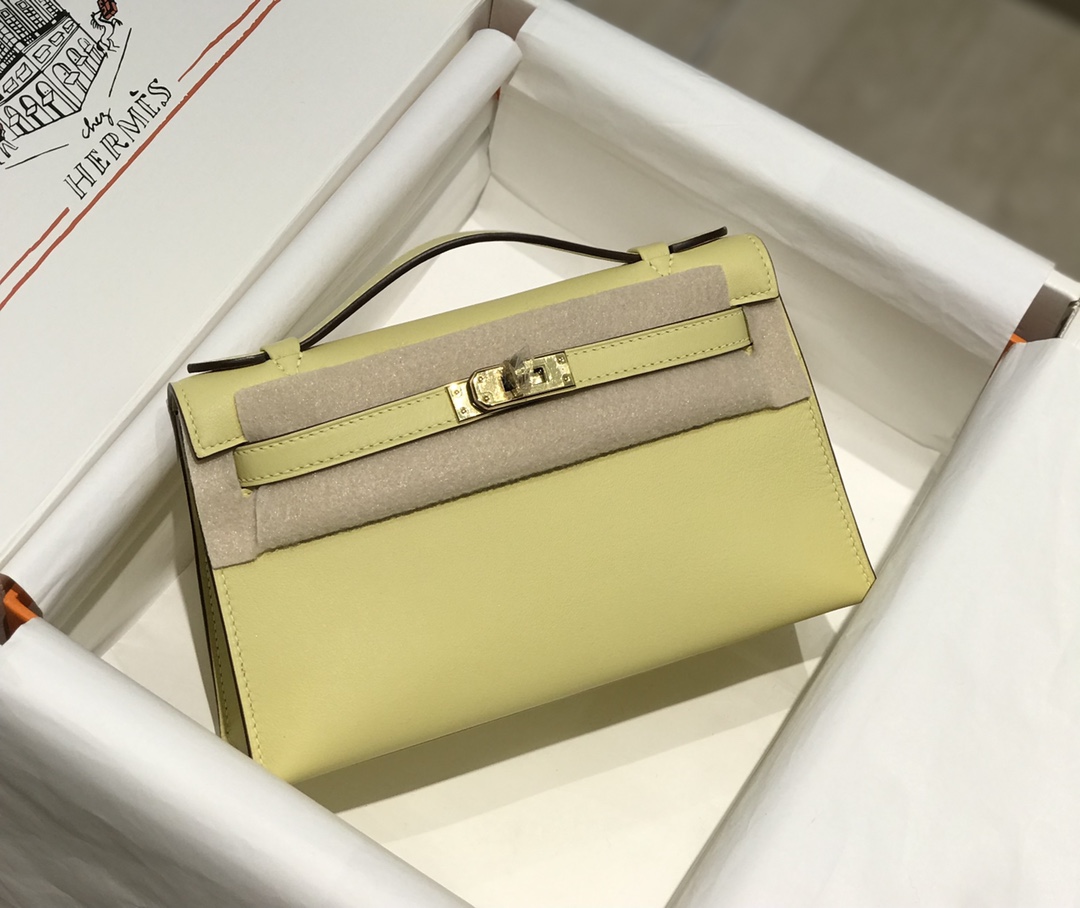 Hermes Mini Kelly Pochette 22cm Bag In Jaune Poussin Swift Leather